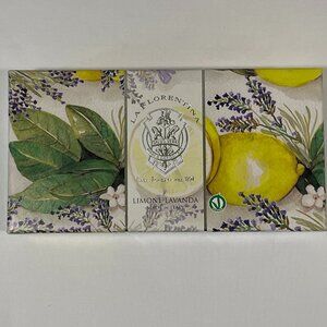 NEW, LA FLORENTINA Boxed Set of 3 Bar Soap Made in Italy, Lemon Lavender